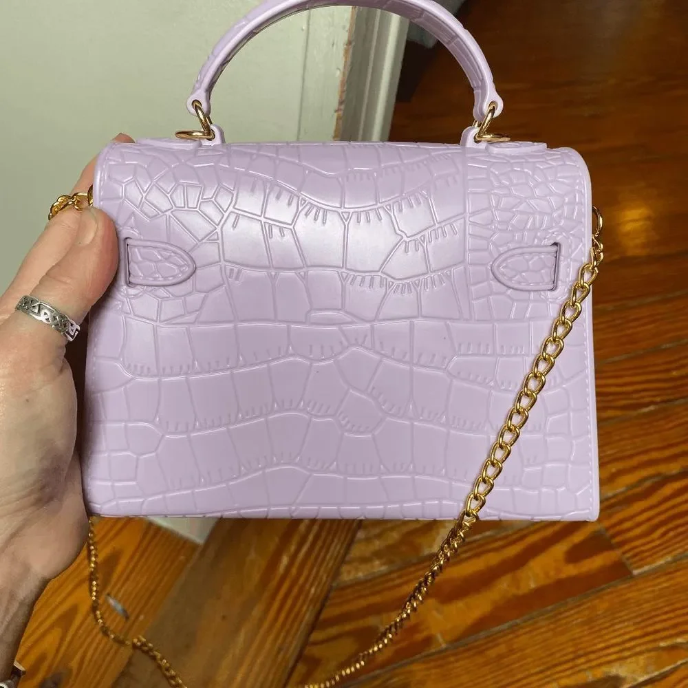 Shein Solid Color Purple Crocodile Pattern Shoulder Bag